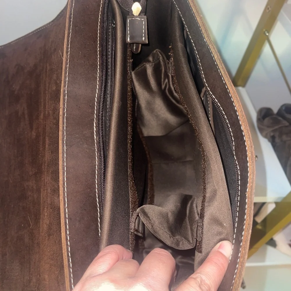 Elegant Dark Brown Leather Briefcase / Camera Bag